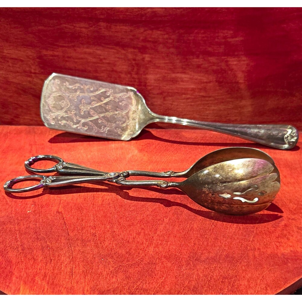 Vtg Gorham Heritage Silverplate Mixed Lot Cake/Pie Server & Salad Tongs